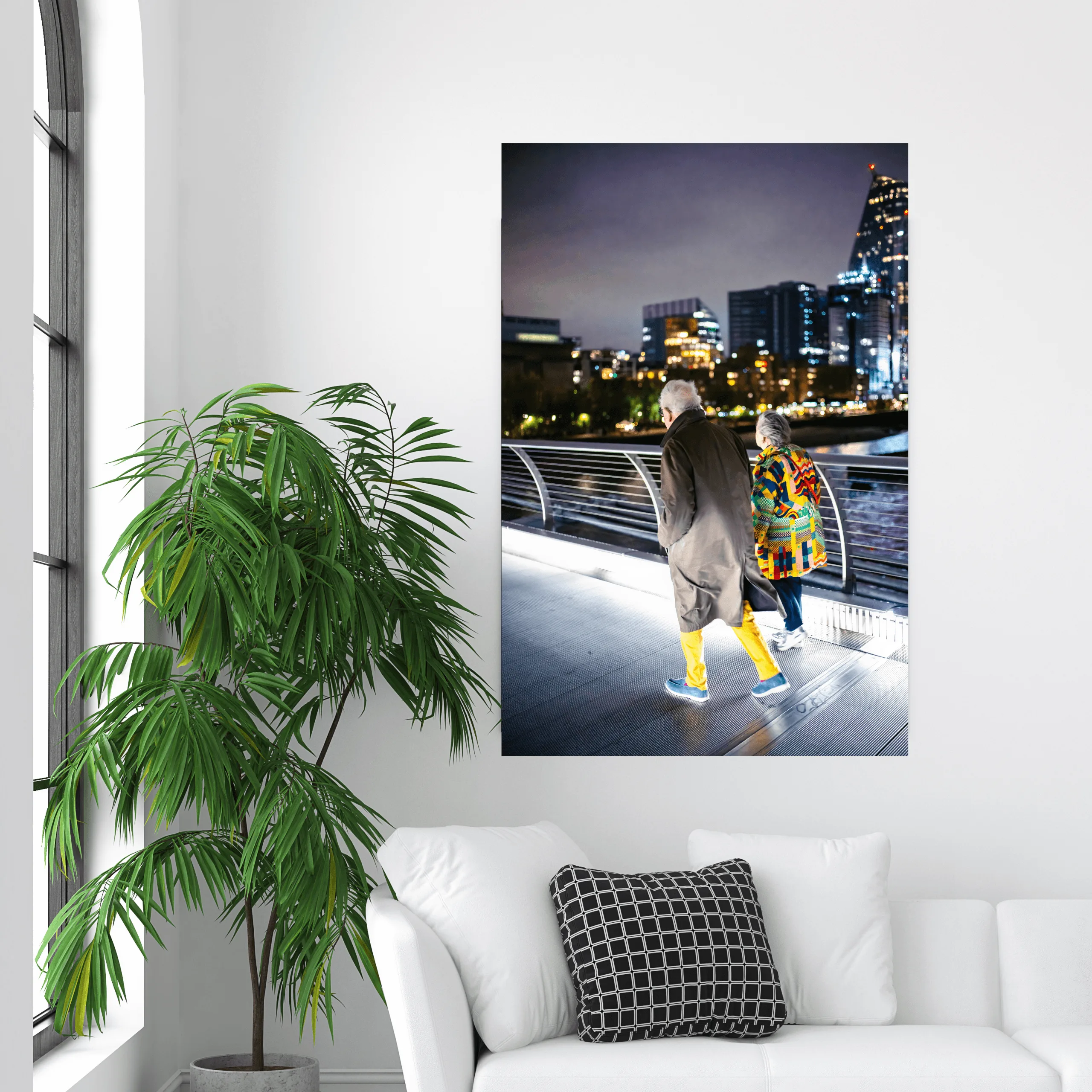 Colourful Companions shown framed on a wall, for scale