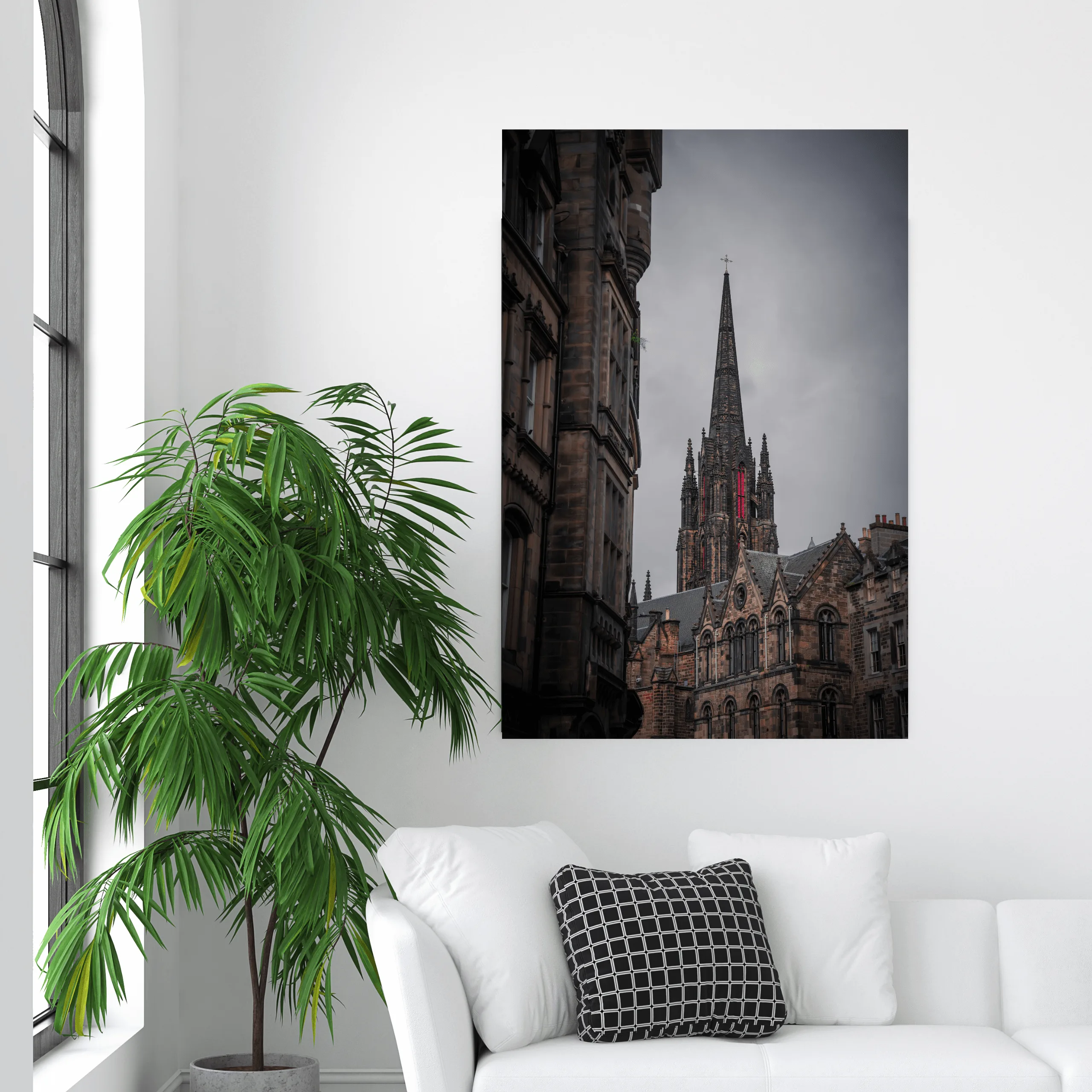 Gothic shown framed on a wall, for scale