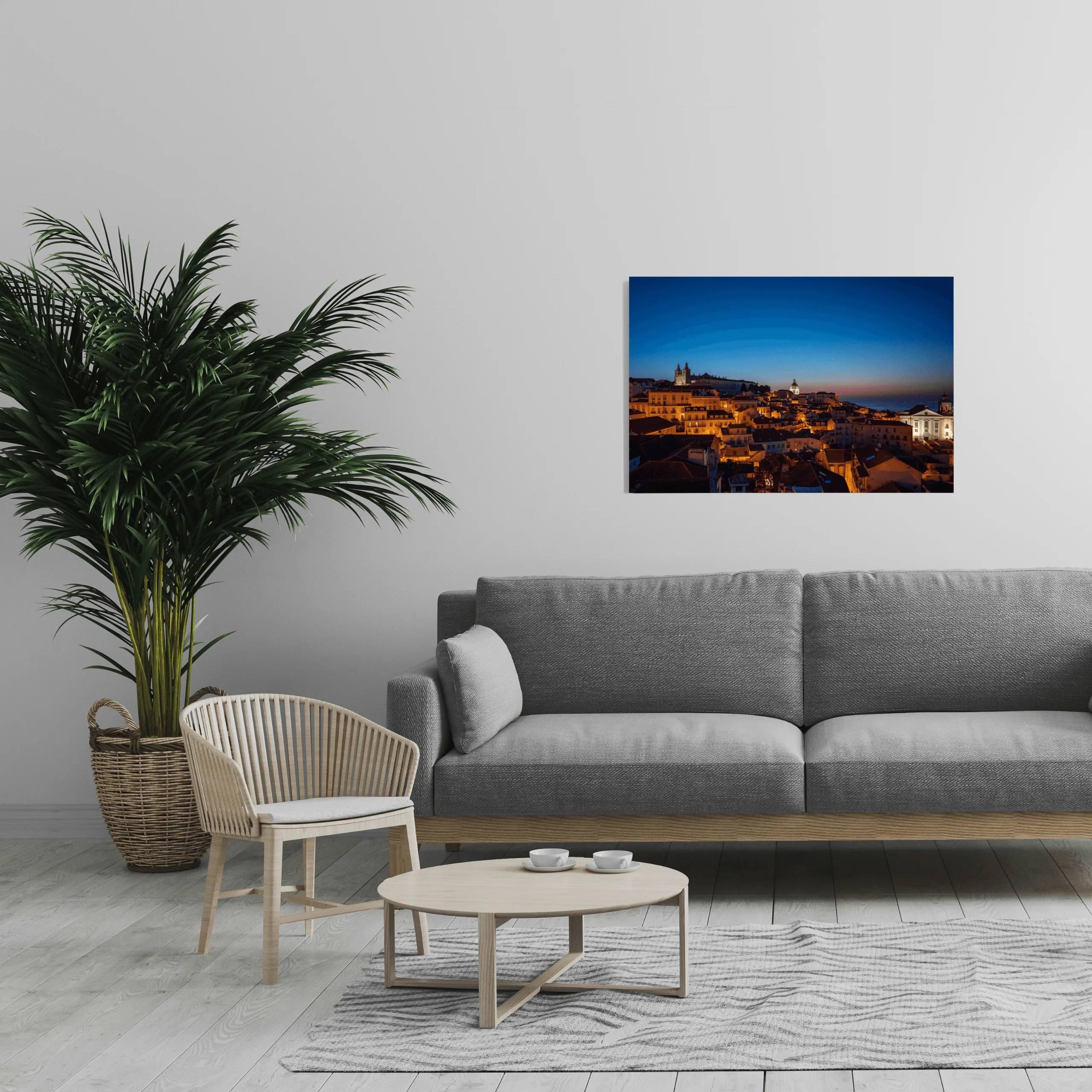 Embers of Alfama shown framed on a wall, for scale