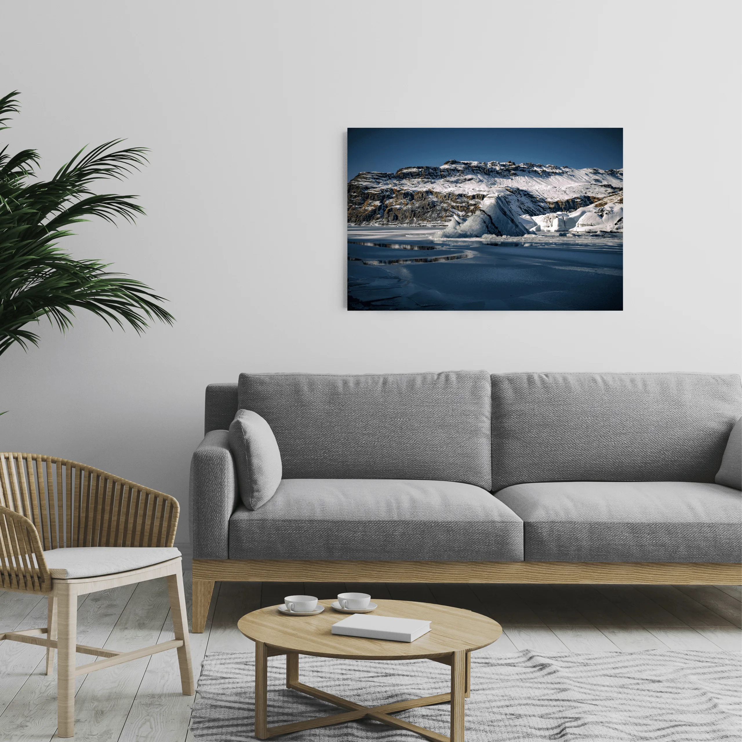 Frozen Reverie shown framed on a wall, for scale