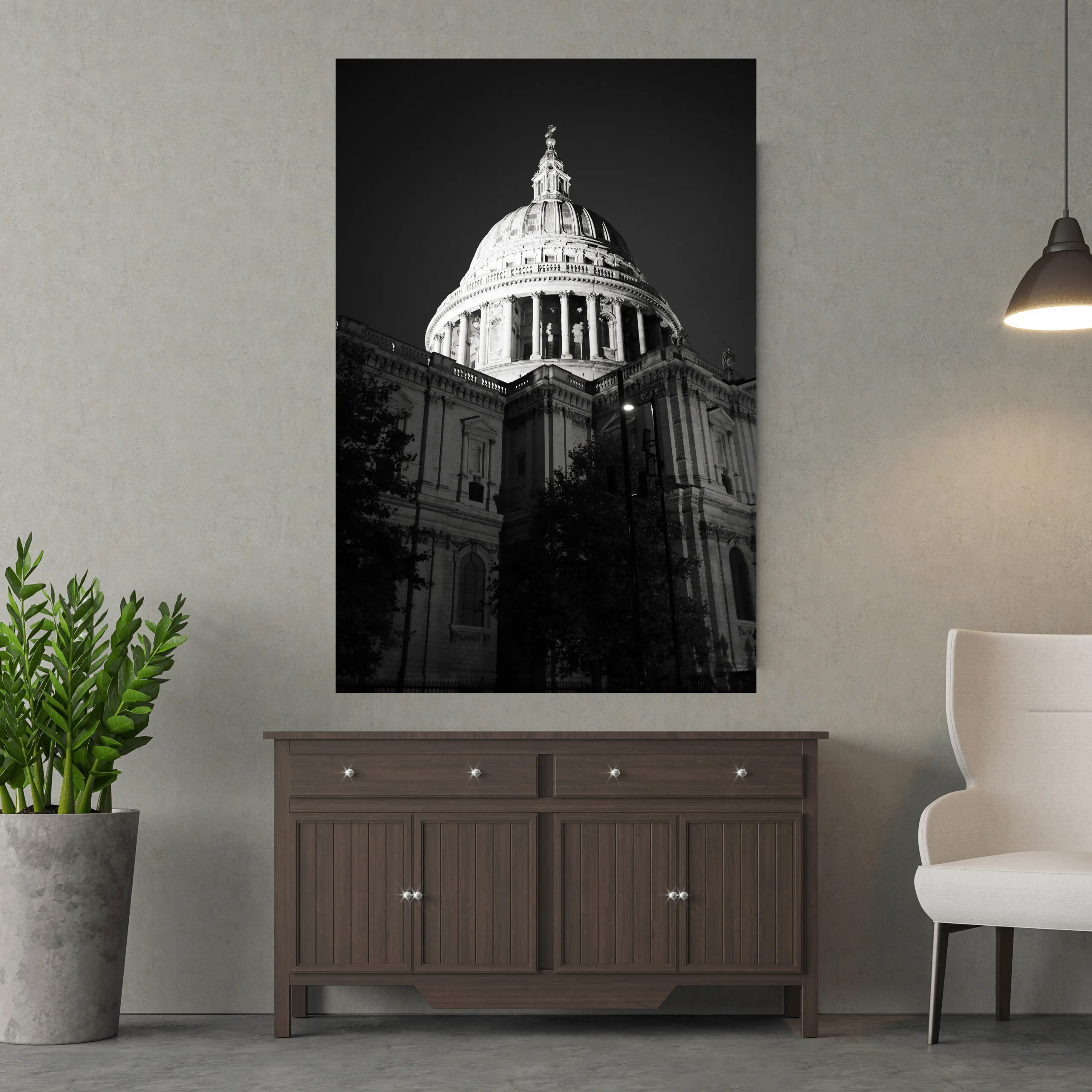 Dome shown framed on a wall, for scale